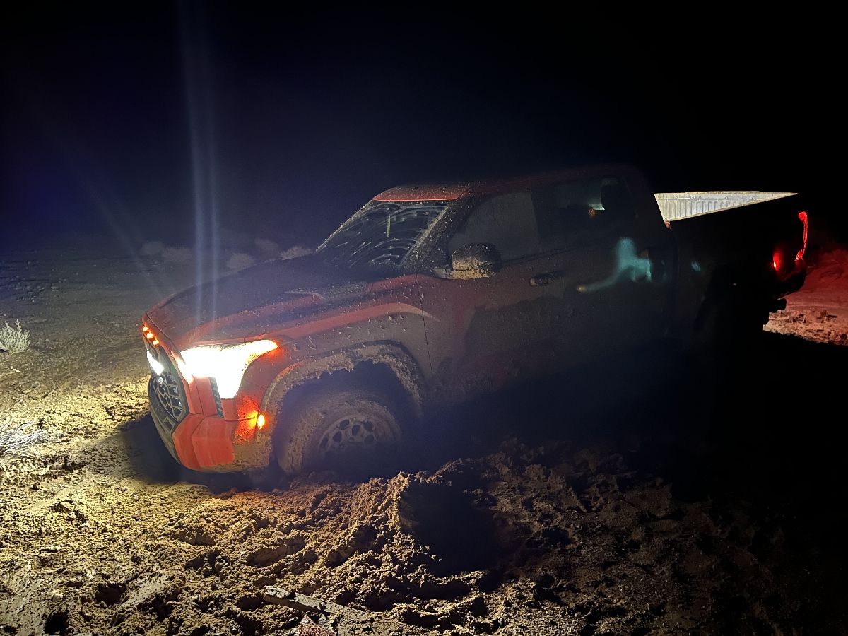 Tundra stuck in mud in Cuddeback Lake