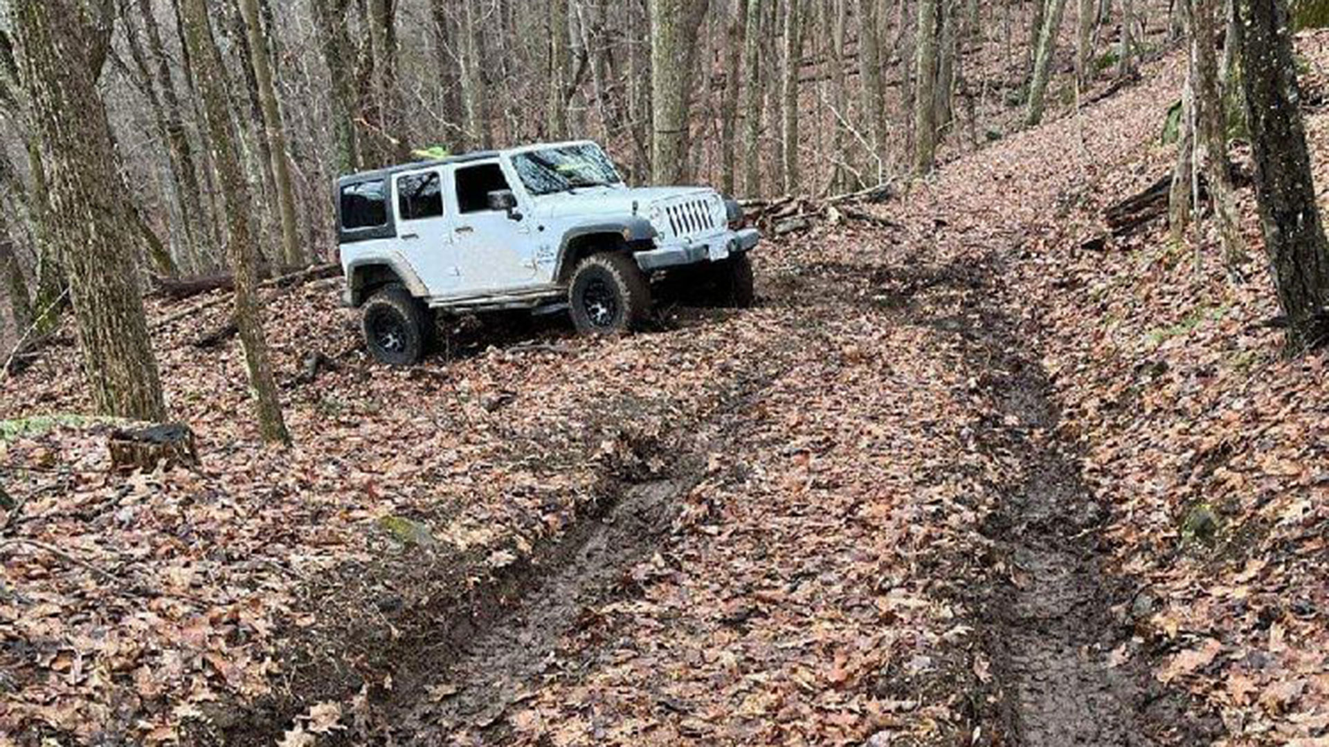 Wrangler stranded in soft mud in Virginia