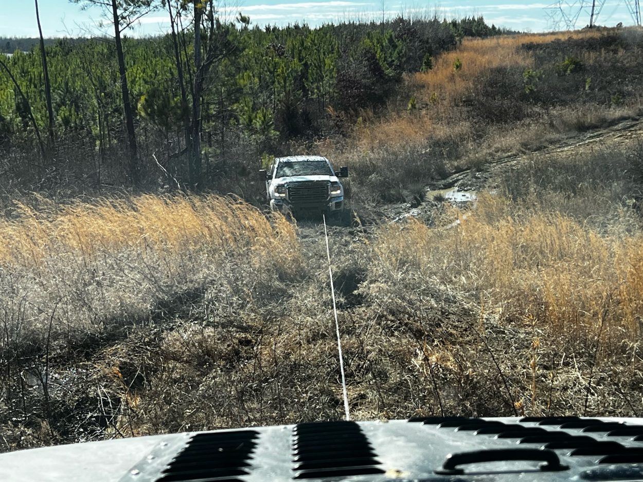 the warn winch with the kinetic rope was able to pull all three vehicles from the mud