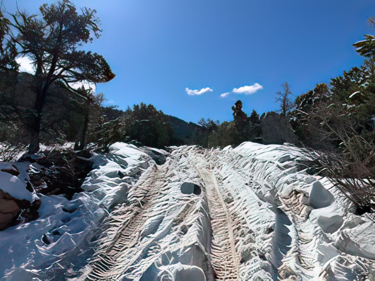 deep snow over slick rock made it very challenging