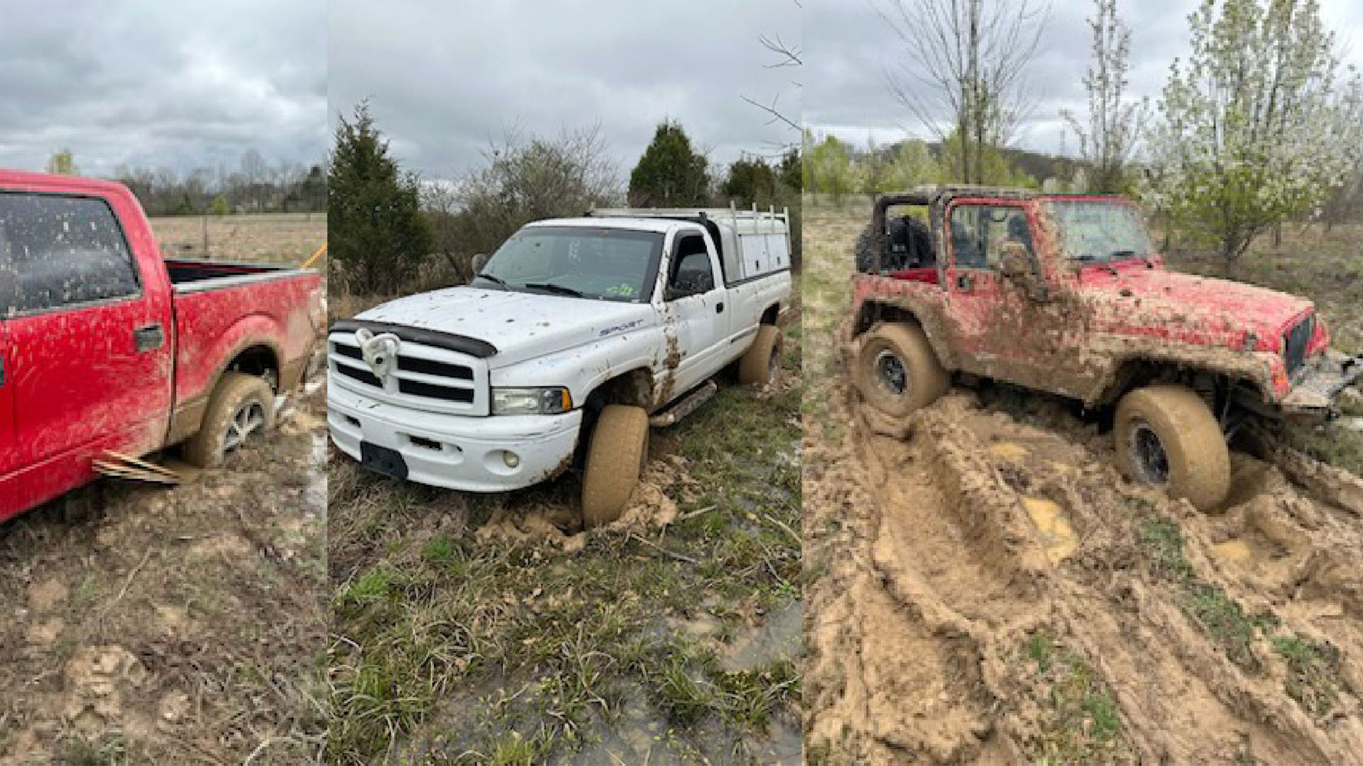 3 vehicles stuck in mud in Tennessee