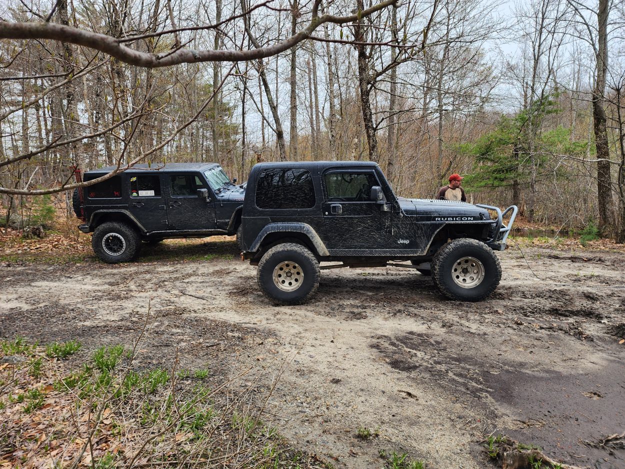 Both jeeps, James's and Kirk's during the offroad recovery in new hampshire