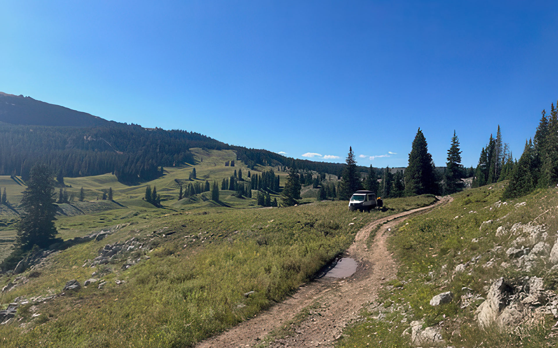 Van facing a very steep incline