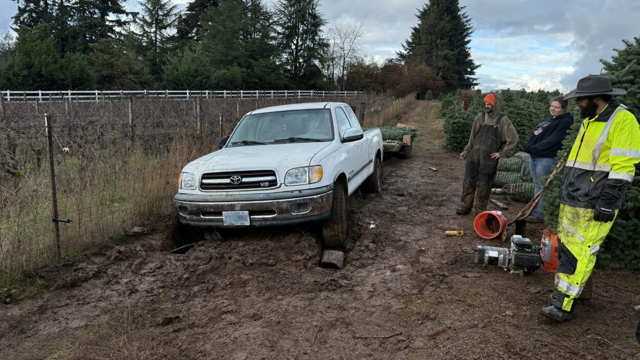 offroad recovery in Oregon truck stuck in mud