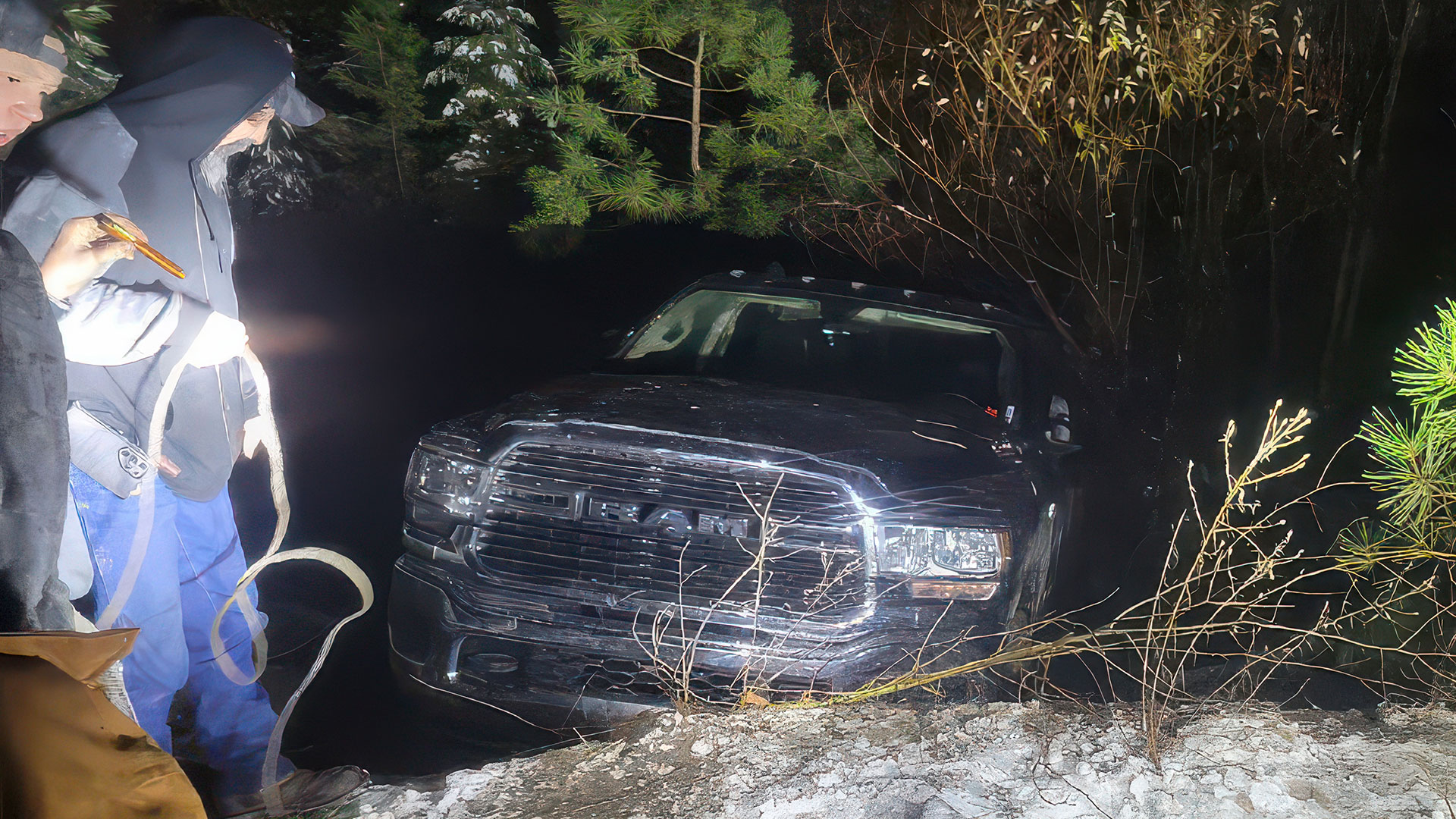 Pickup Truck Loses Control and Slides Off Road