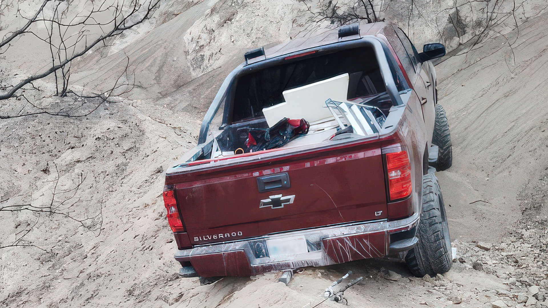 Chevy Z71 stuck behind dam