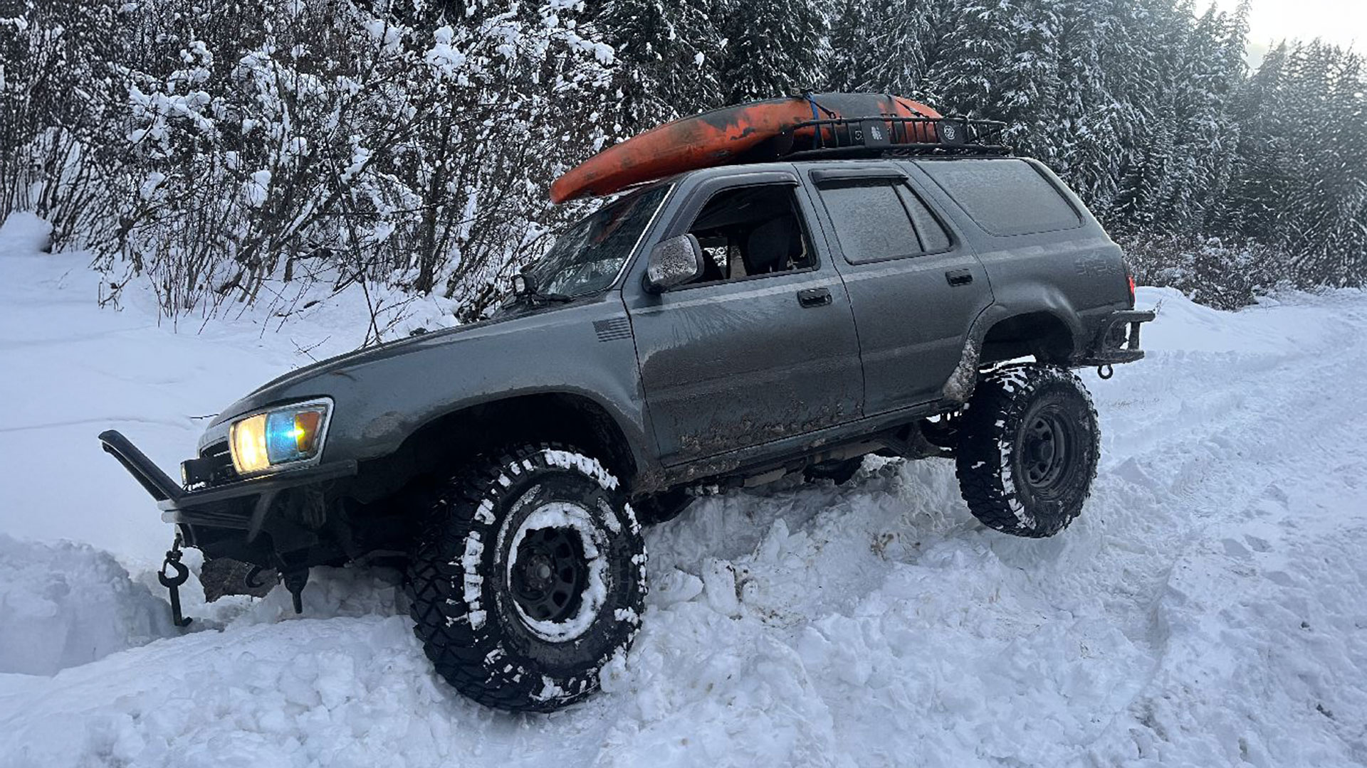 4Runner, stuck in the ditch in the snow