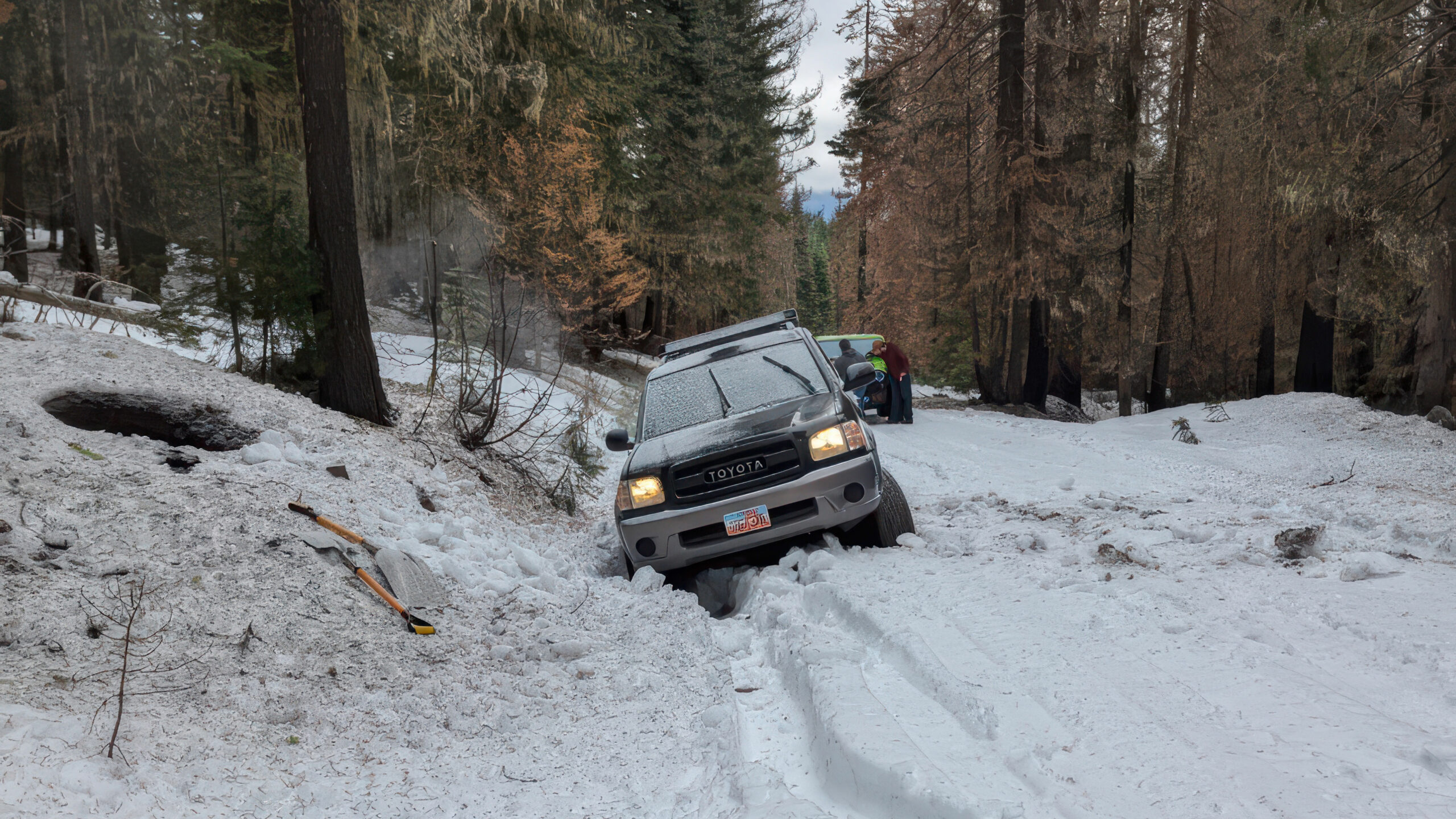 Stuck in ditch in deep snow