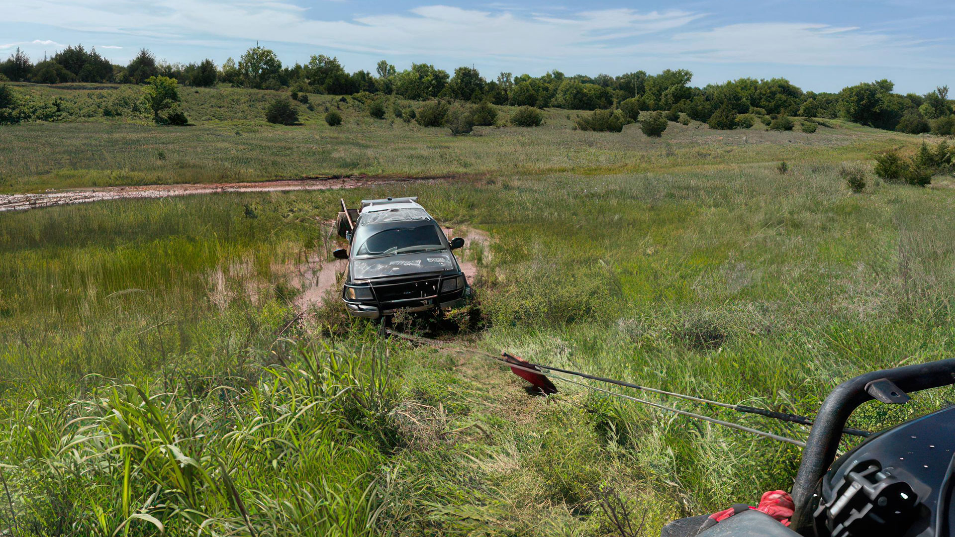 Stuck in swampy wet muddy grass