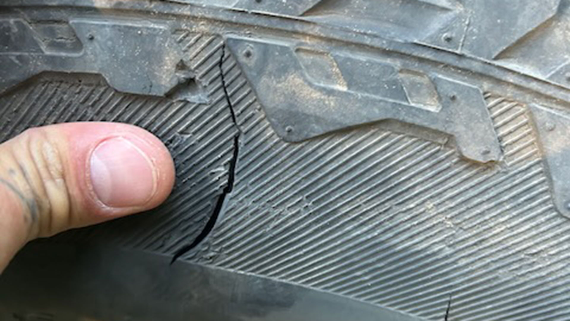 Damaged tire on trail