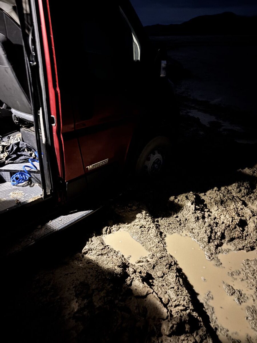 Front wheel stuck in mud