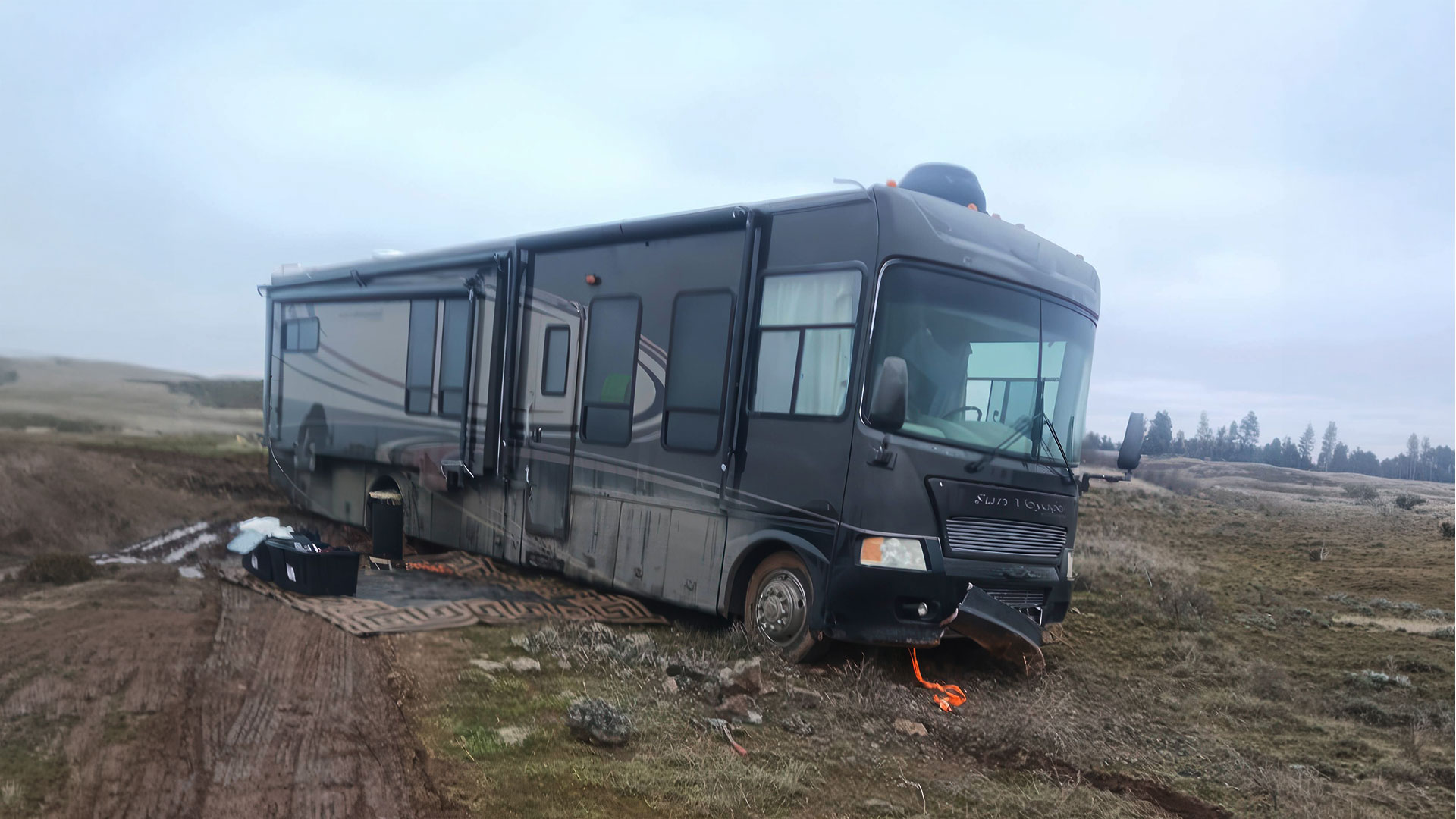 Motorhome stuck in mud