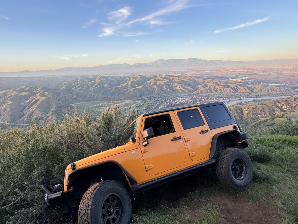 Yellow jeep about half way down california 4x4 rescue california offroad recovery