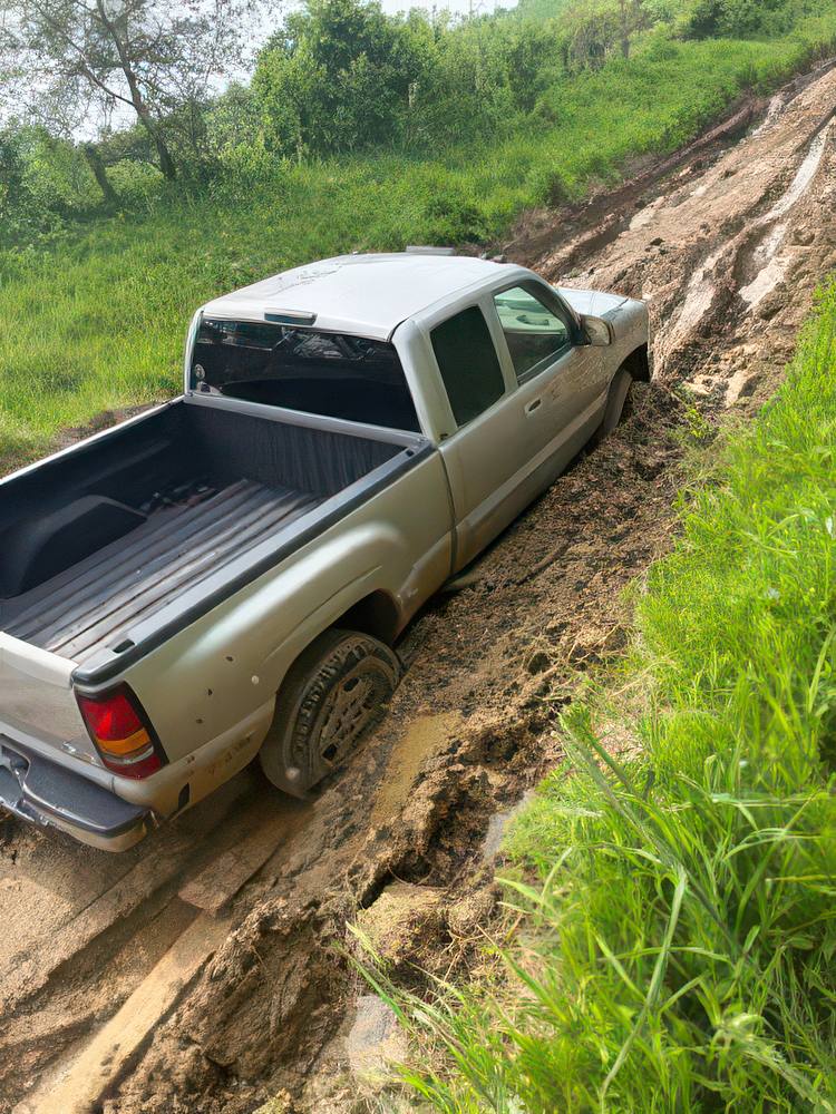 The truck is stuck on a level B road
